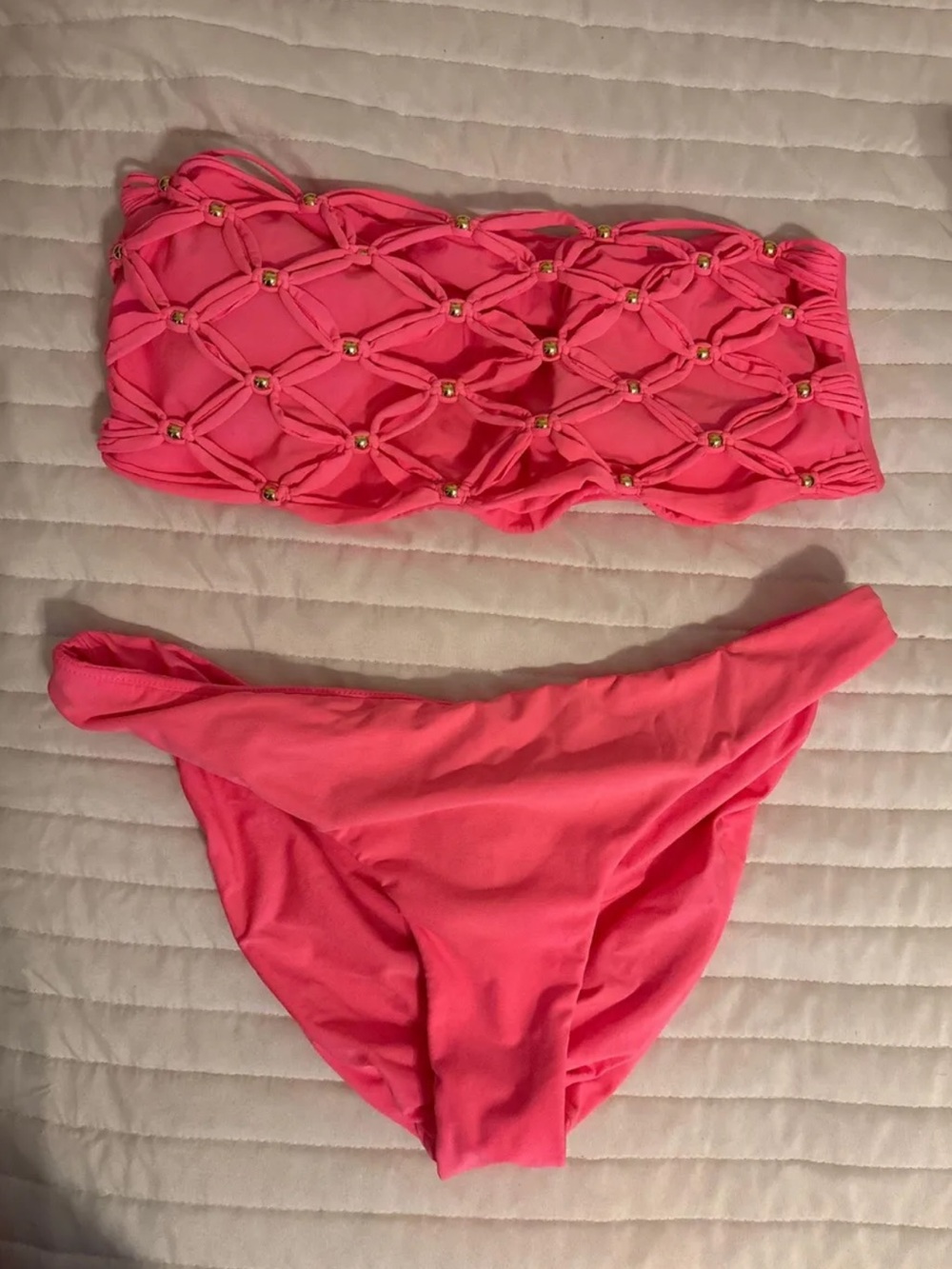 PQ Swim Neon Pink Macramé Bandeau Bikini